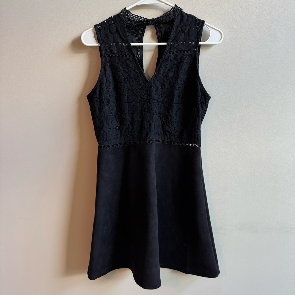 Black Lace & Suede Dress